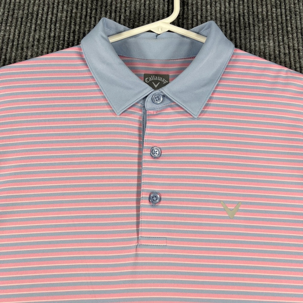 Callaway Polo Shirt Mens Large Pink Striped Short Sleeve Golf Casual Outdoor